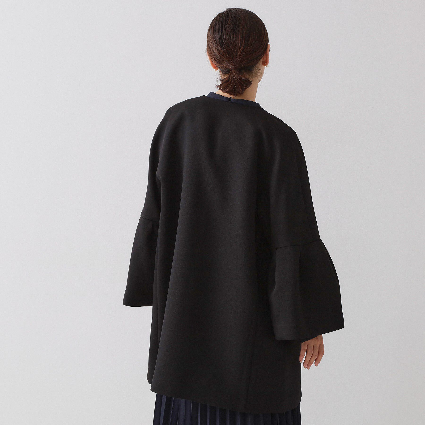 OPAQUE.CLIP「フレアスリーブミドルコート【洗濯機OK】」|ノーカラーコート|