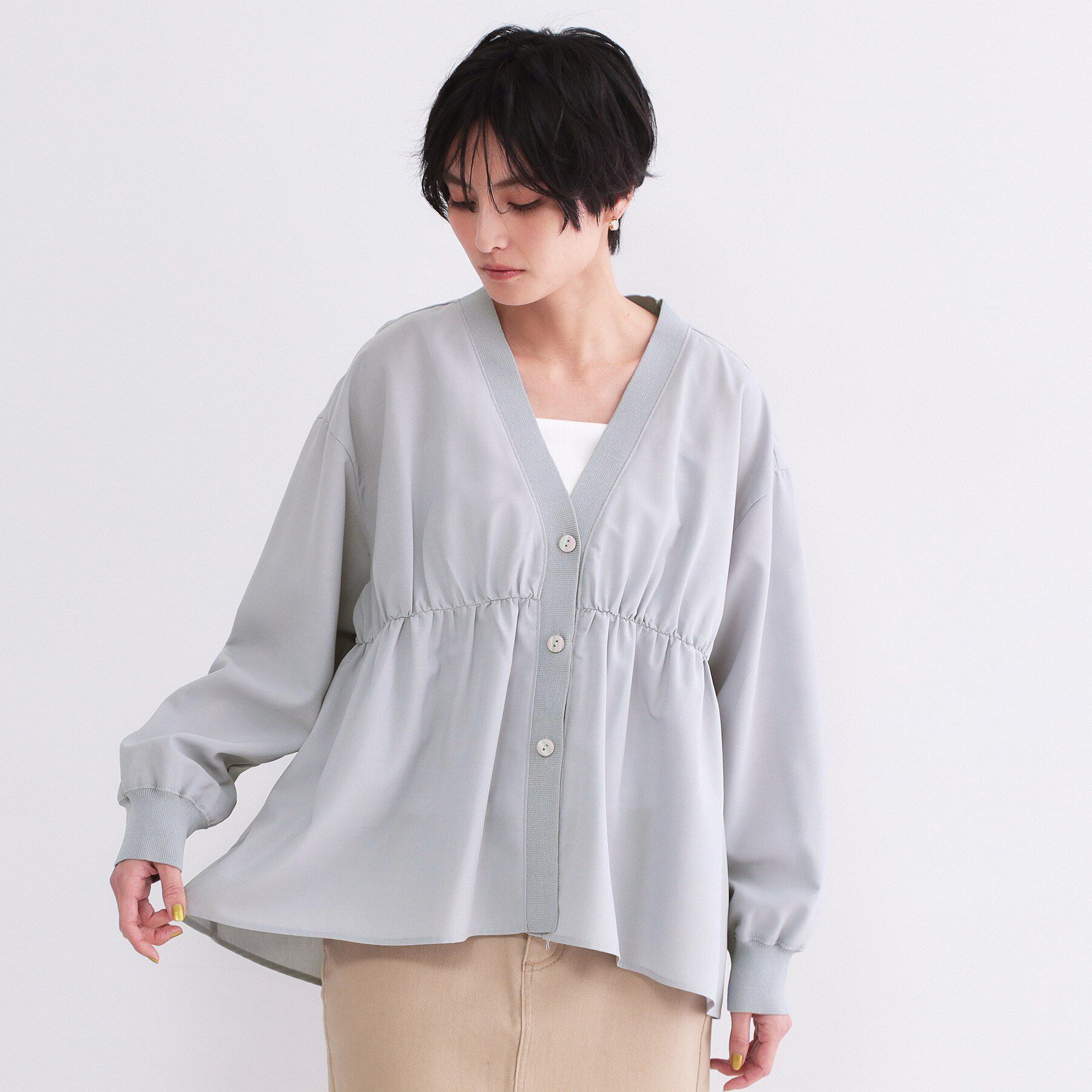 OPAQUE.CLIP「ブラウス風Vネックカーディガン【洗濯機OK】」|カーディガン|