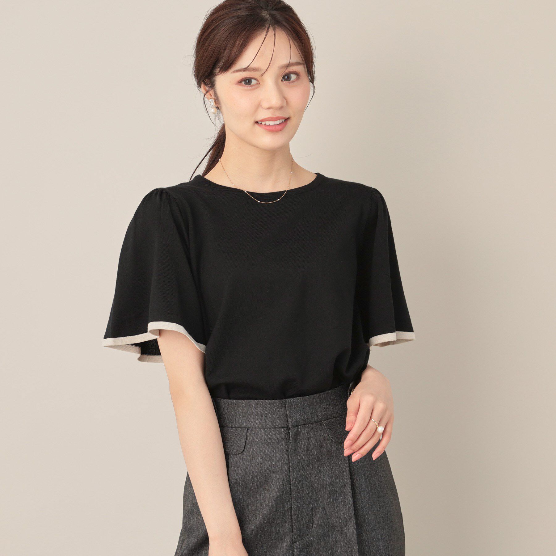 Couture broach「【フェミニン・5分袖・通勤】配色フレアスリーブニット」|ニット・セーター|