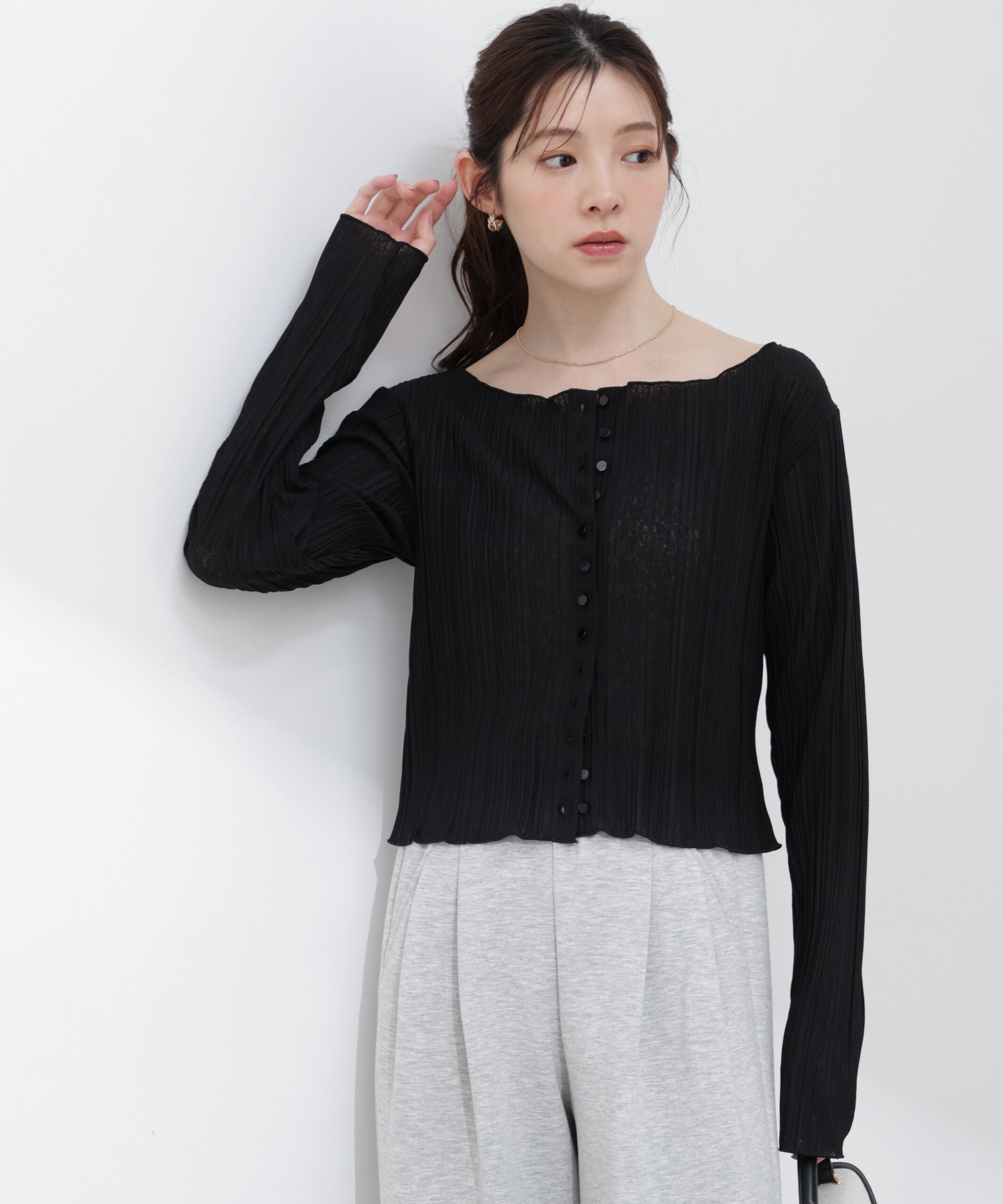 PROPORTION BODY DRESSING「〈a/mie〉前後2wayプリーツカットソーカーディガン 26SS」|Tシャツ・カットソー|