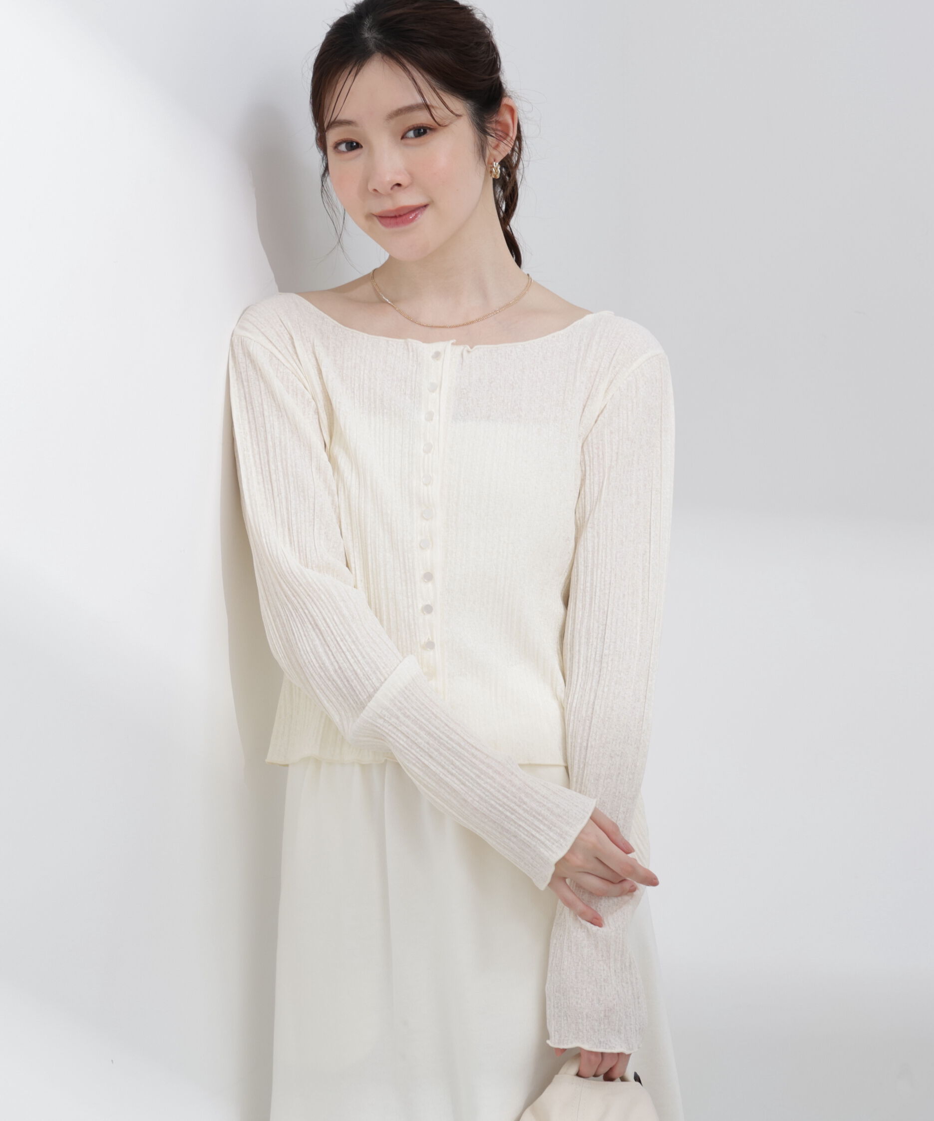 PROPORTION BODY DRESSING「〈a/mie〉前後2wayプリーツカットソーカーディガン 26SS」|Tシャツ・カットソー|
