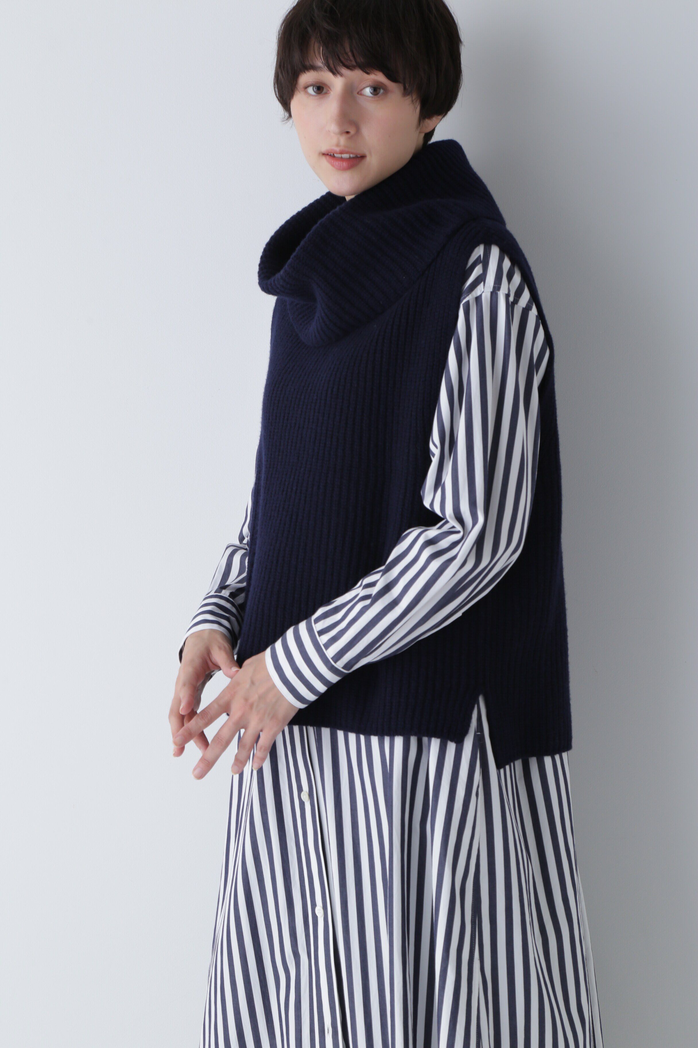 「◆ホールガーメント片畦ニットベスト」|ニット・セーター|ネイビー