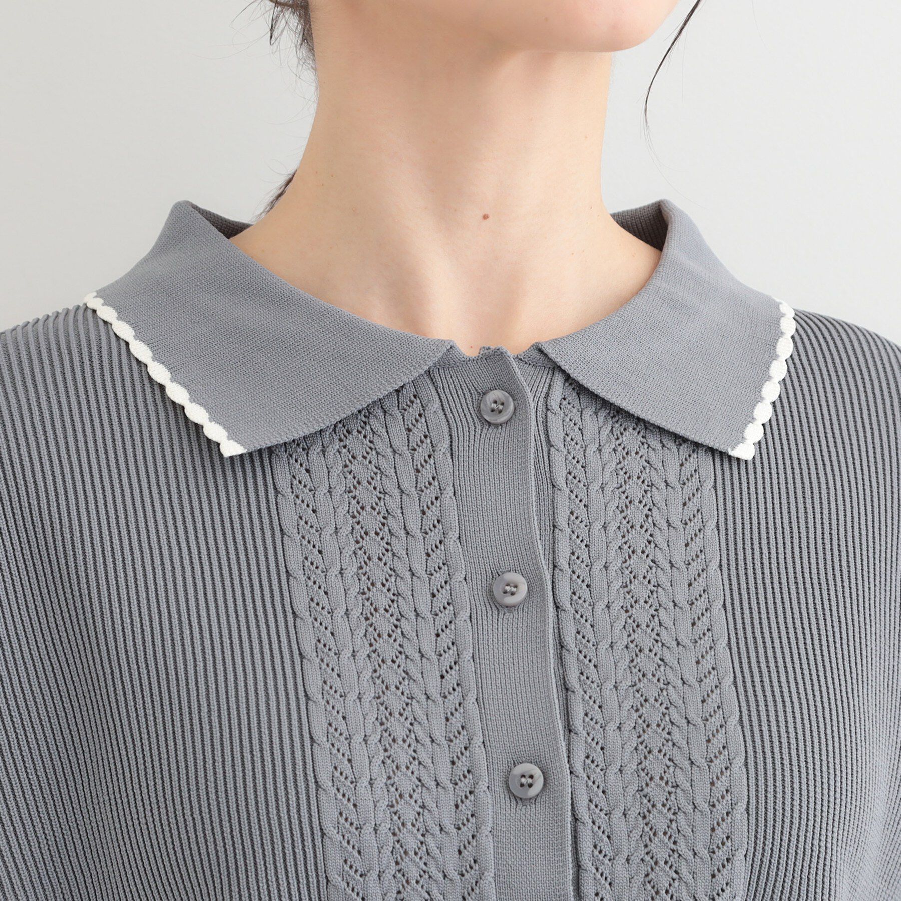 SHOO･LA･RUE「襟付きレース風カーディガン」|カーディガン|