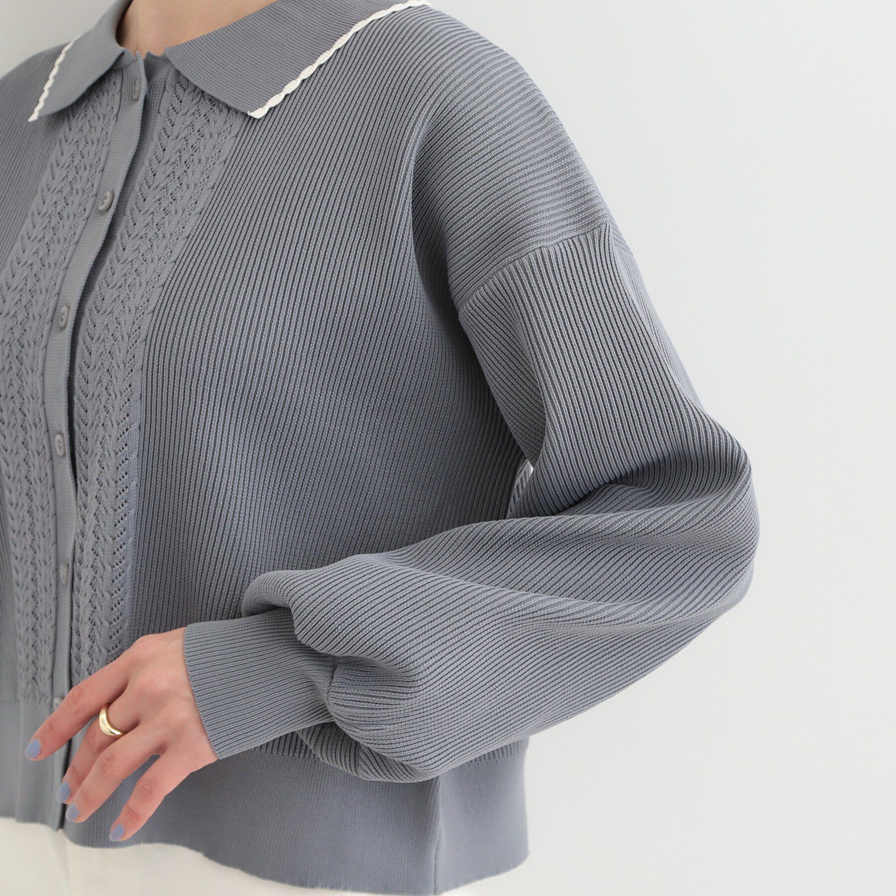 SHOO･LA･RUE「襟付きレース風カーディガン」|カーディガン|