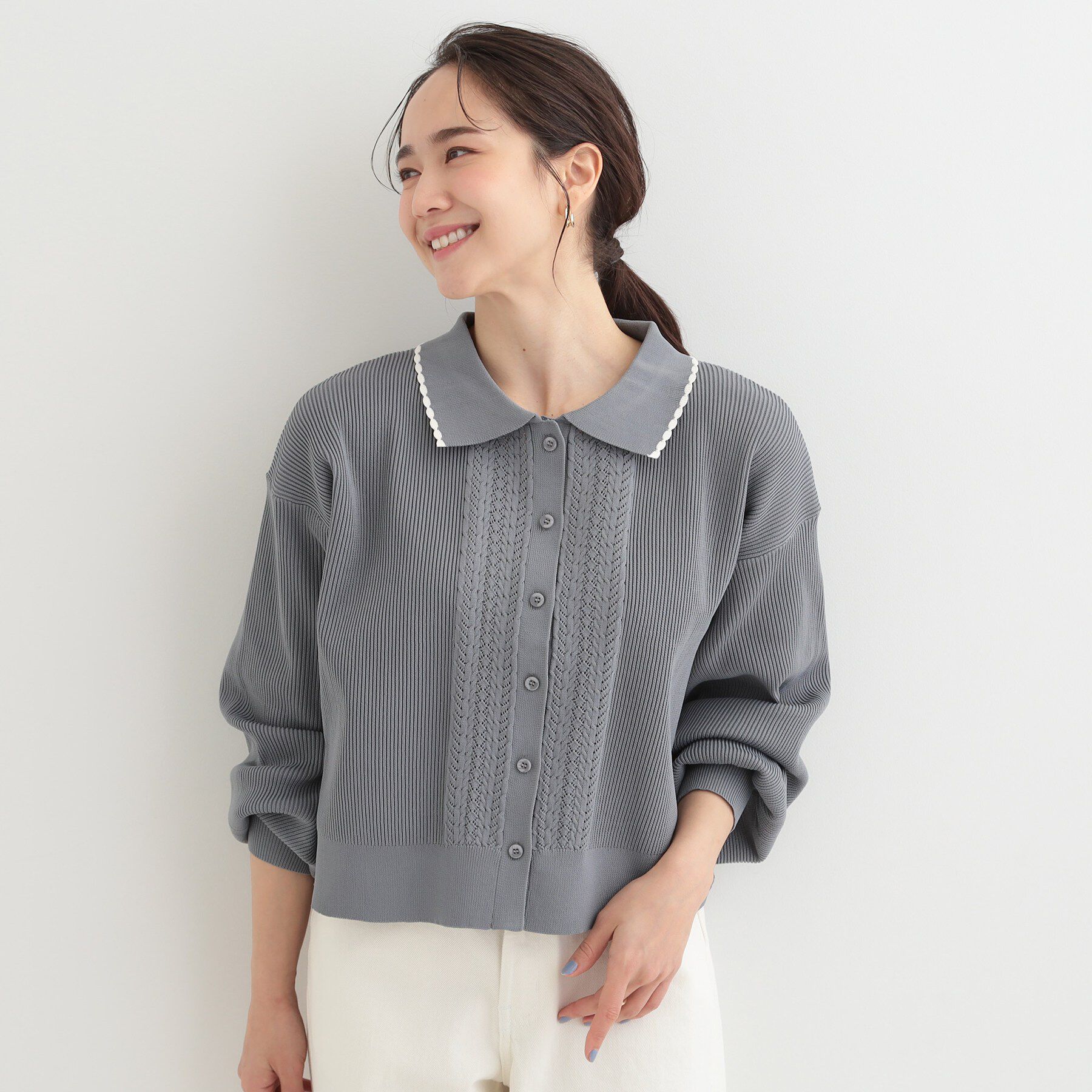 SHOO･LA･RUE「襟付きレース風カーディガン」|カーディガン|