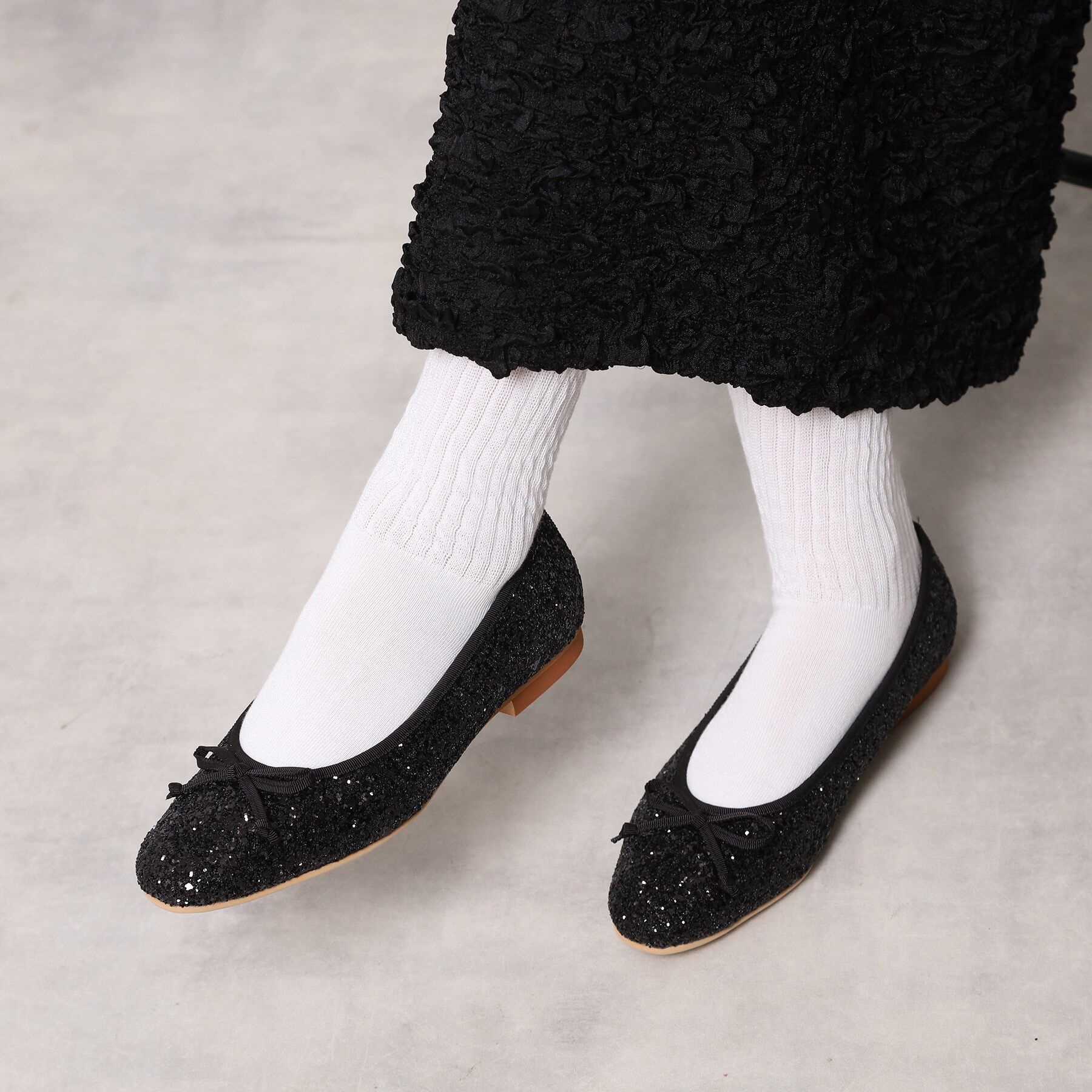 ESPERANZA「【EC限定カラーあり】グリッターバレエシューズ」|パンプス|ブラック(319)