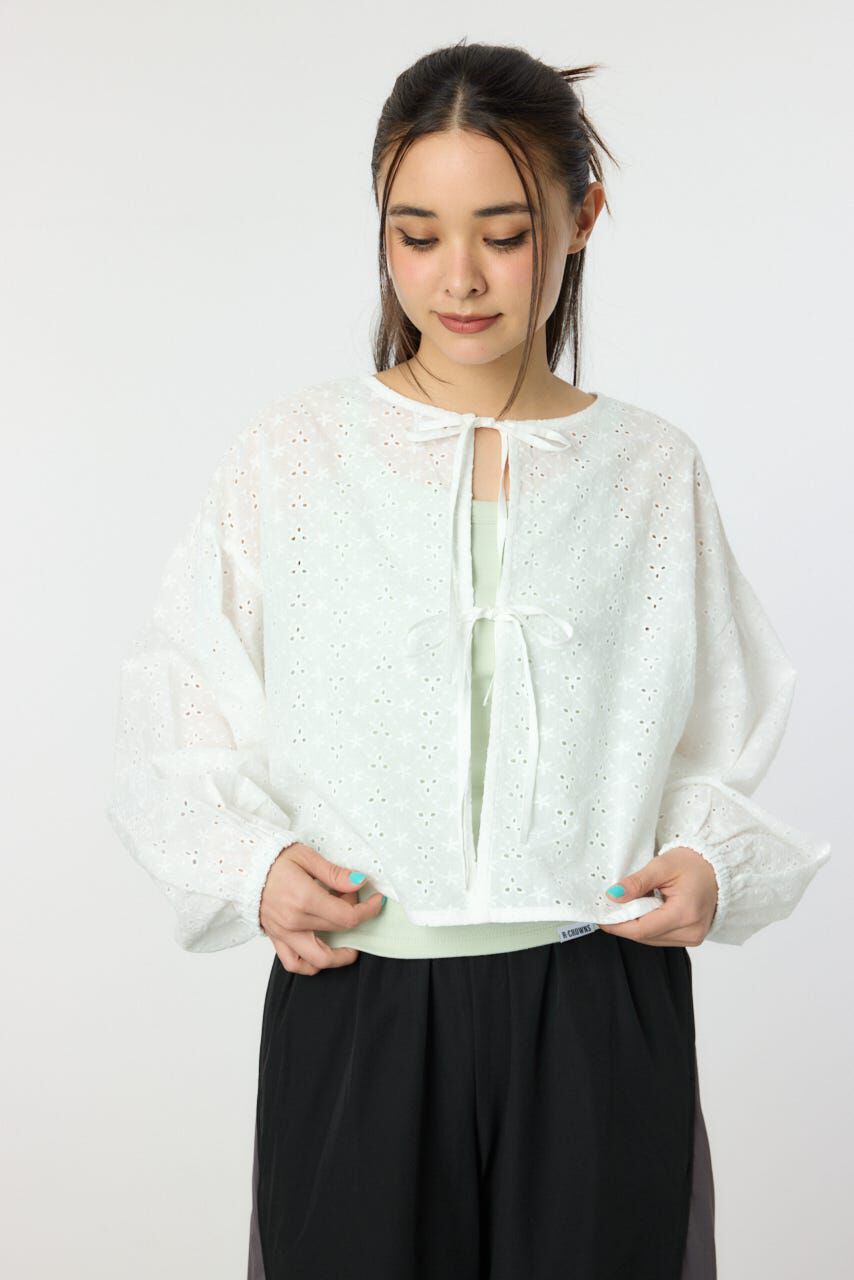 RODEO CROWNS「ノーカラーレースカーディガン」|シャツ・ブラウス|