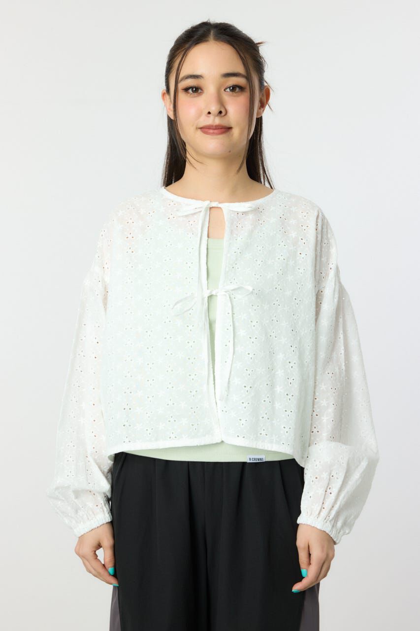 RODEO CROWNS「ノーカラーレースカーディガン」|シャツ・ブラウス|