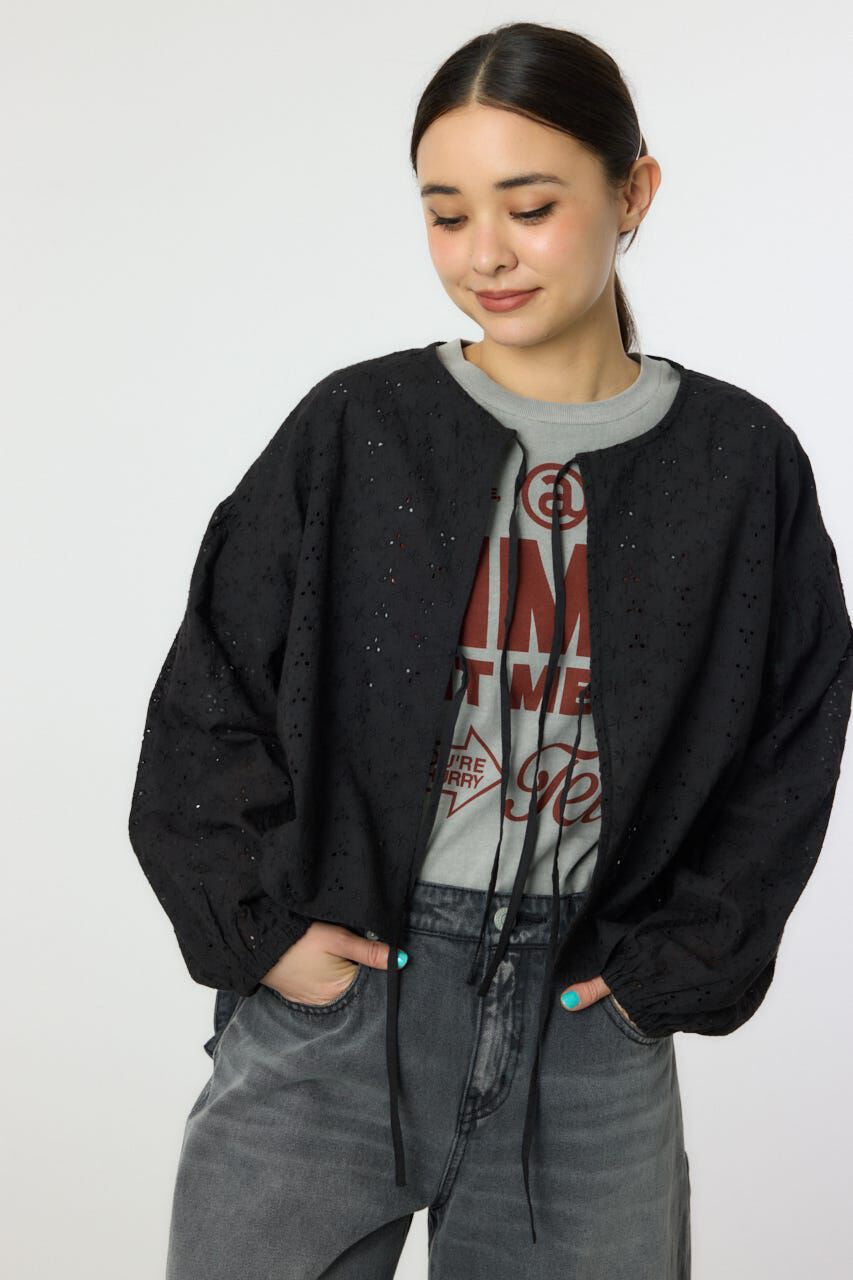 RODEO CROWNS「ノーカラーレースカーディガン」|シャツ・ブラウス|