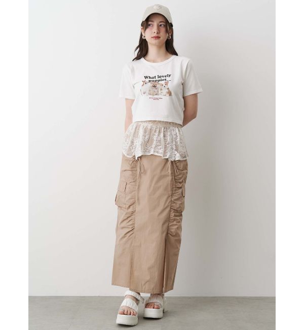CALNAMUR「2WAY LACE OVER NYLON GATHER SK/２WAYレースオーバーナイロンギャザースカート」|スカート|