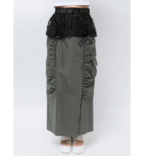 CALNAMUR「2WAY LACE OVER NYLON GATHER SK/２WAYレースオーバーナイロンギャザースカート」|スカート|