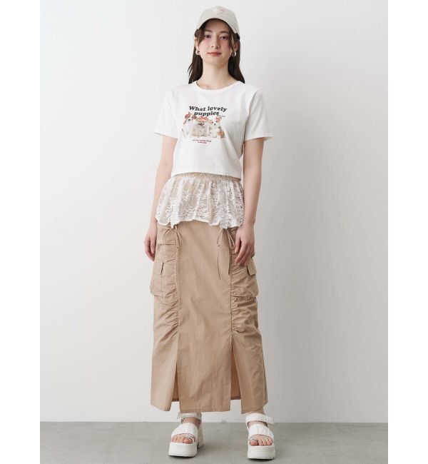 CALNAMUR「2WAY LACE OVER NYLON GATHER SK/２WAYレースオーバーナイロンギャザースカート」|スカート|