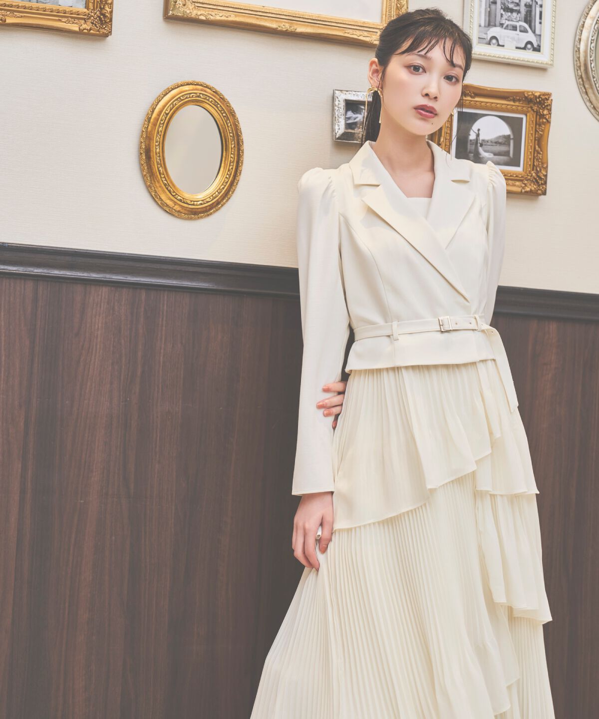 アンドクチュール「ジャケットレイヤードプリーツワンピース」|ワンピース|