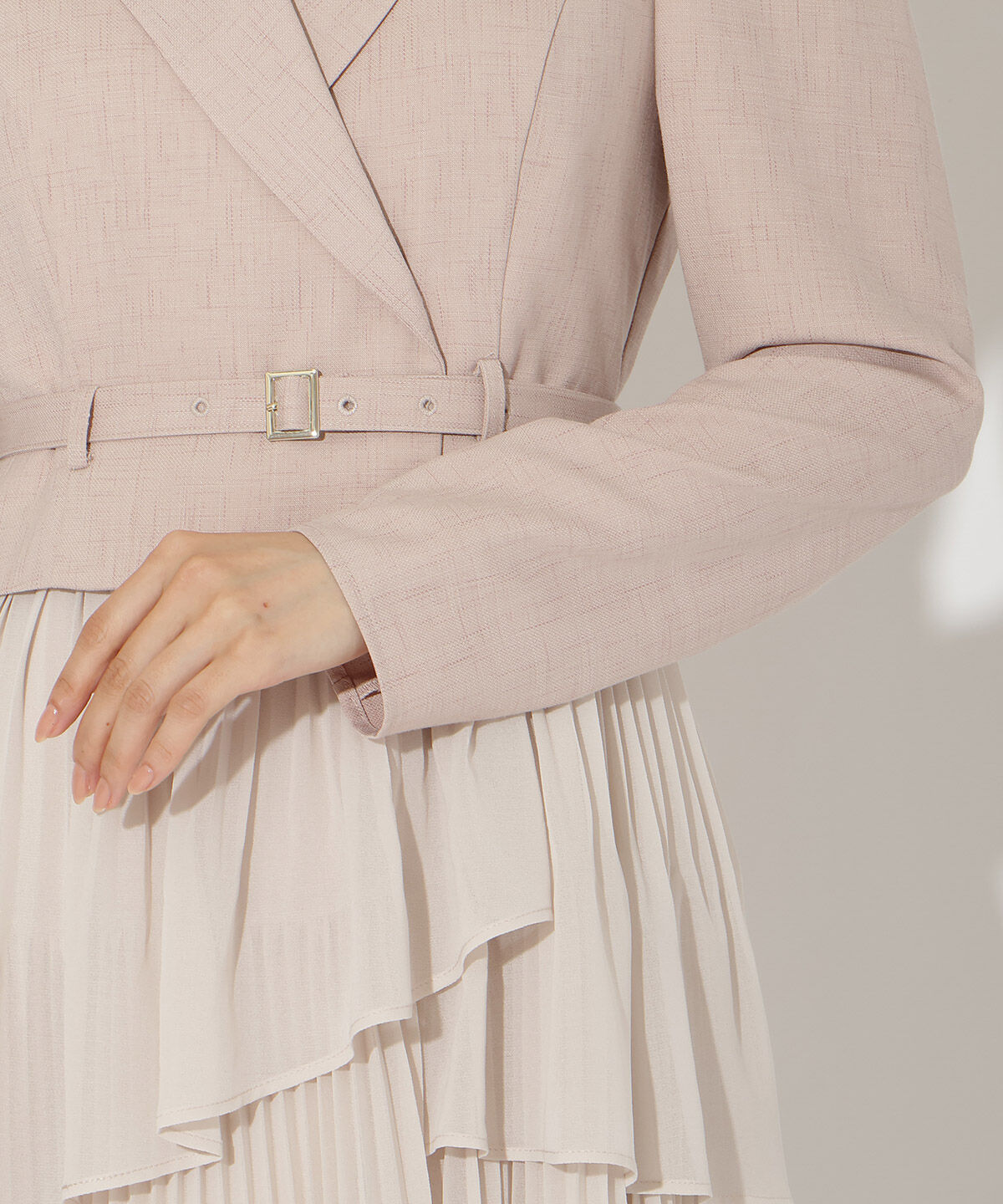 アンドクチュール「ジャケットレイヤードプリーツワンピース」|ワンピース|