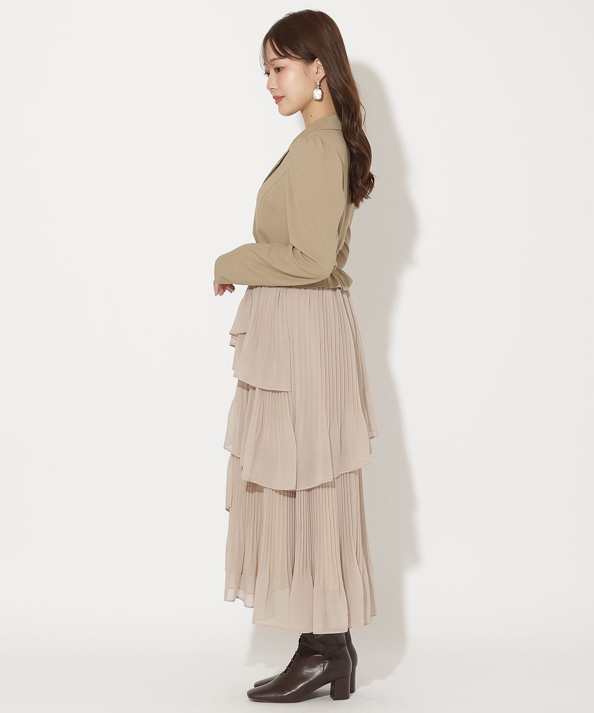 アンドクチュール「ジャケットレイヤードプリーツワンピース」|ワンピース|