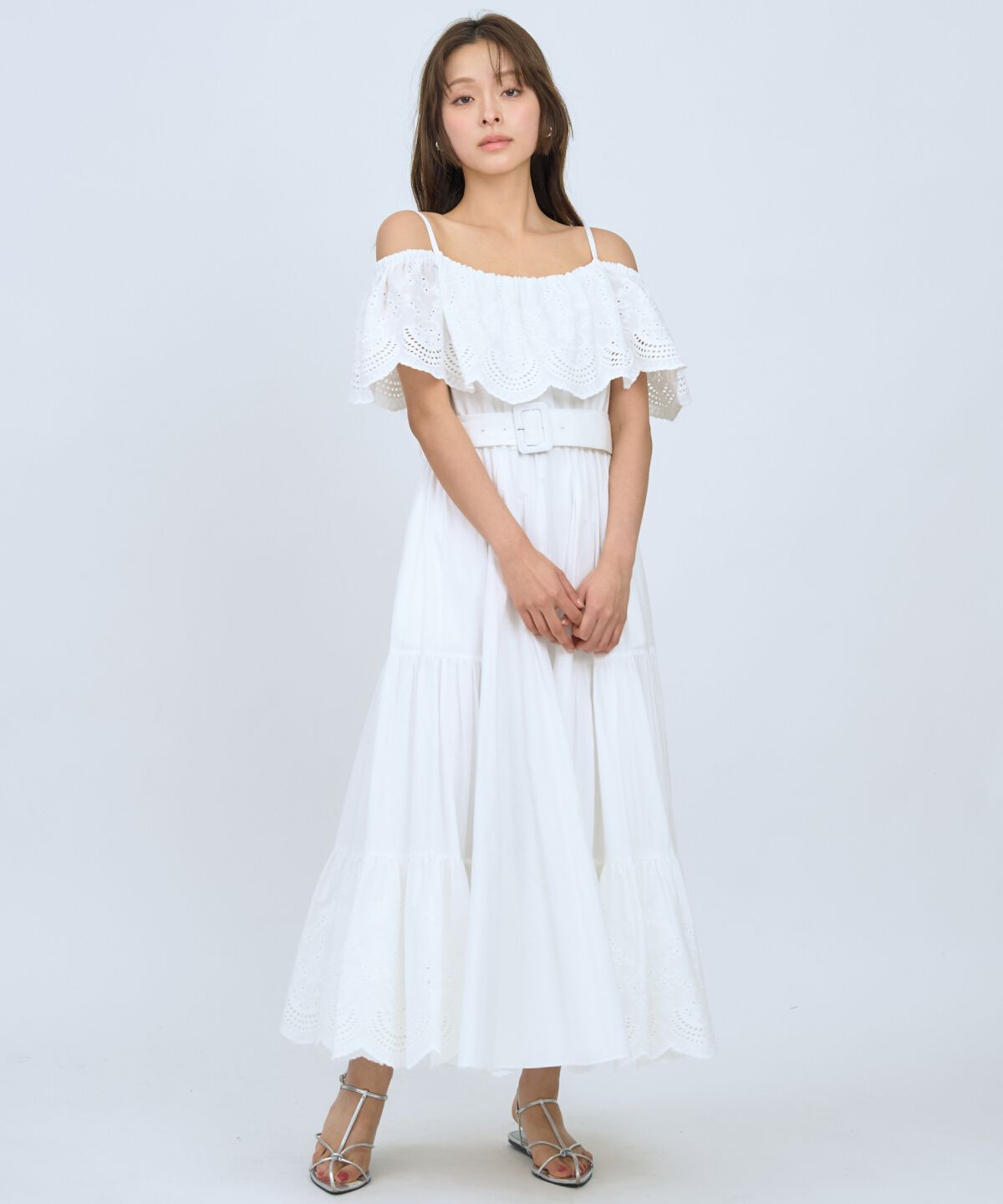 アンドクチュール「レースオフショルティアードワンピース」|ワンピース|