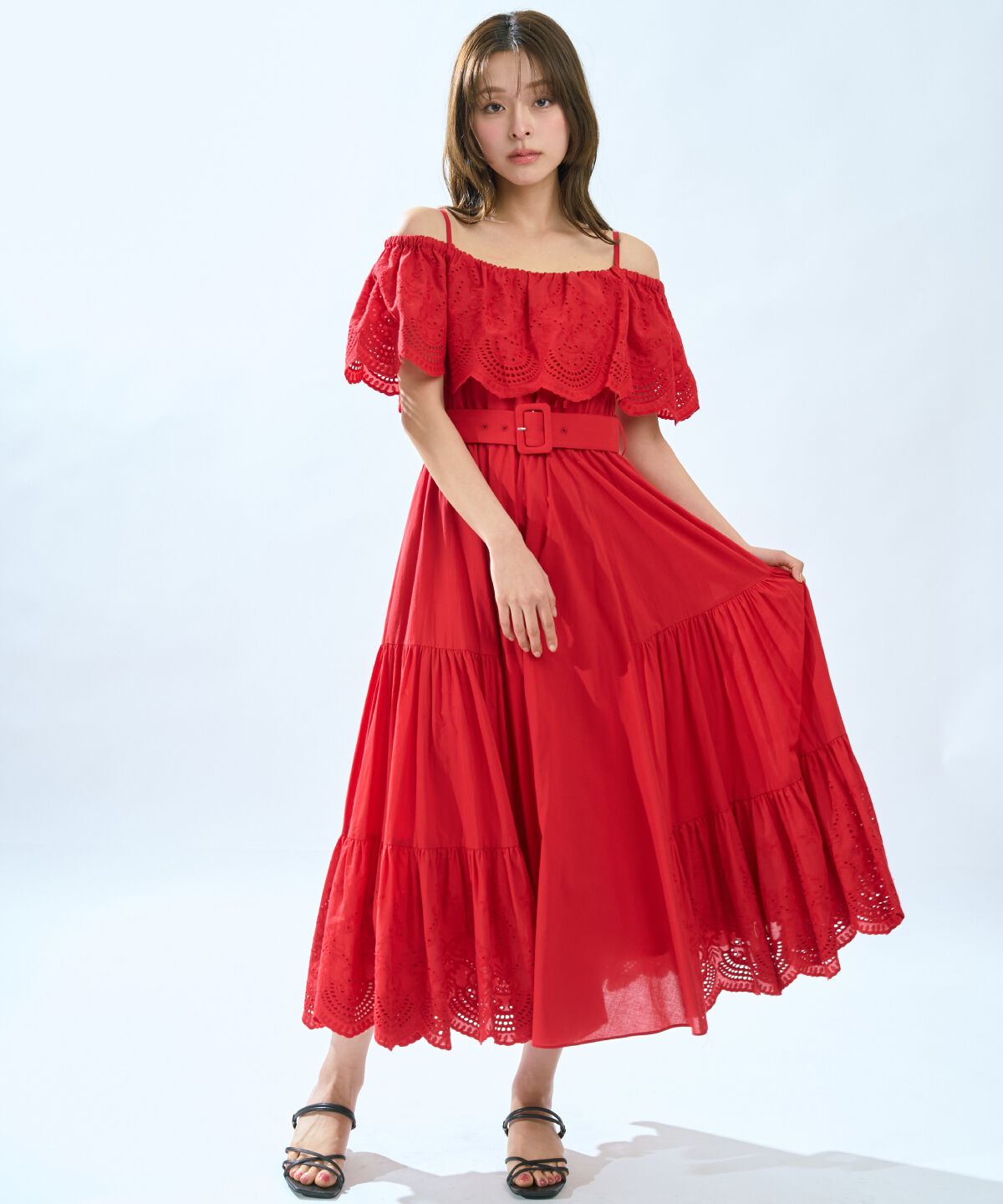 アンドクチュール「レースオフショルティアードワンピース」|ワンピース|