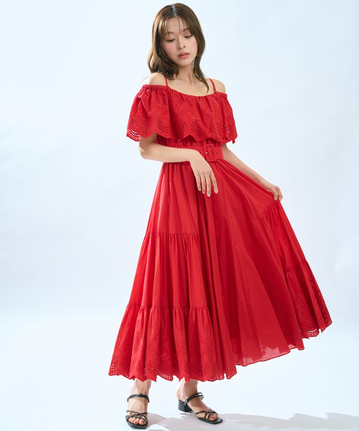 アンドクチュール「レースオフショルティアードワンピース」|ワンピース|