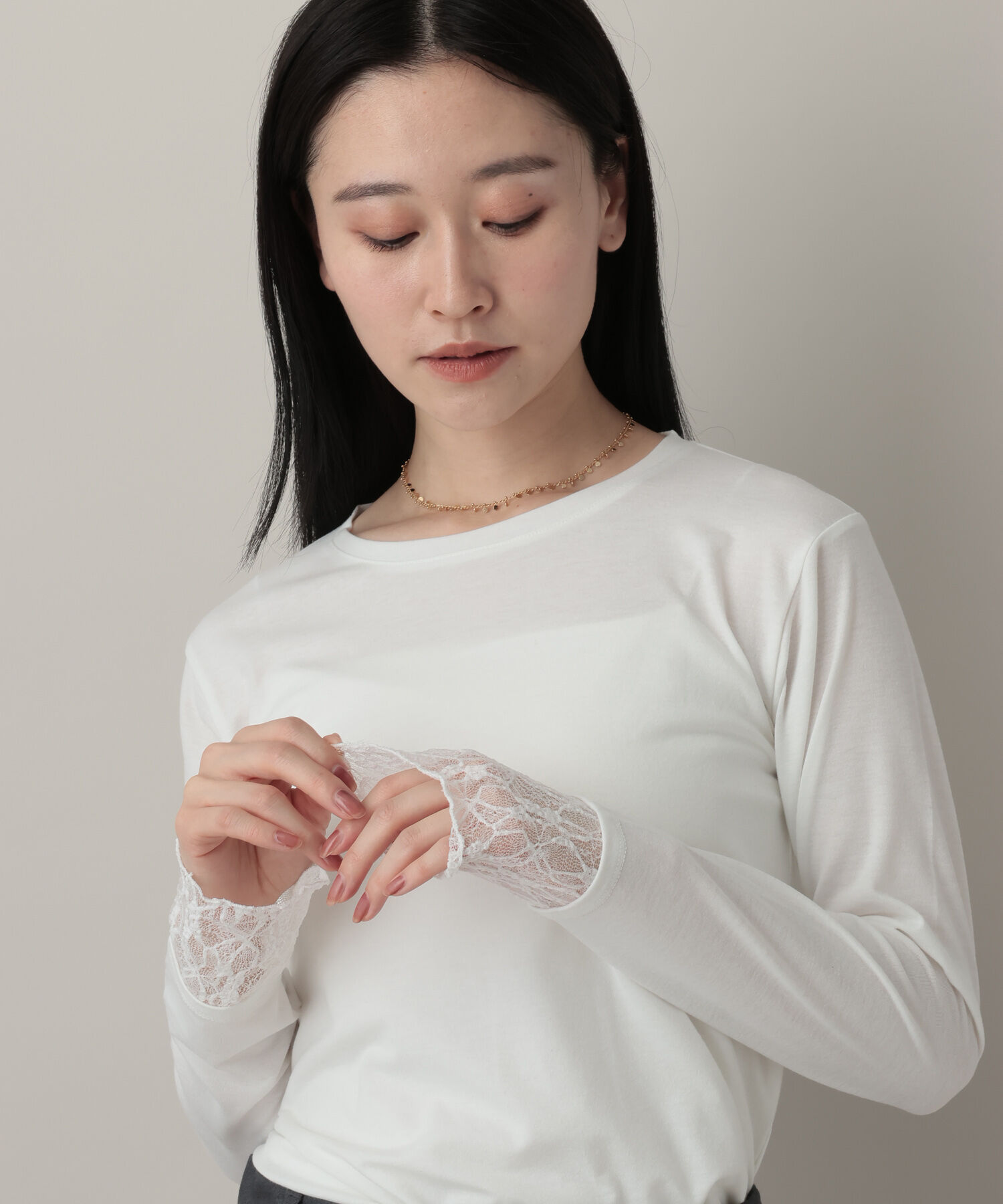 A part by 「レースレイヤードスリーブ_長袖」|Tシャツ・カットソー|オフホワイト