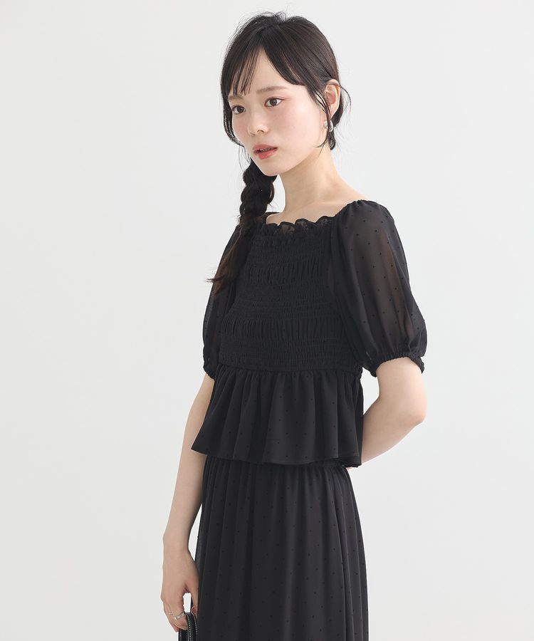earth music&ecology「SET2点フロッキードットブラウス＋スカート」|スーツ|