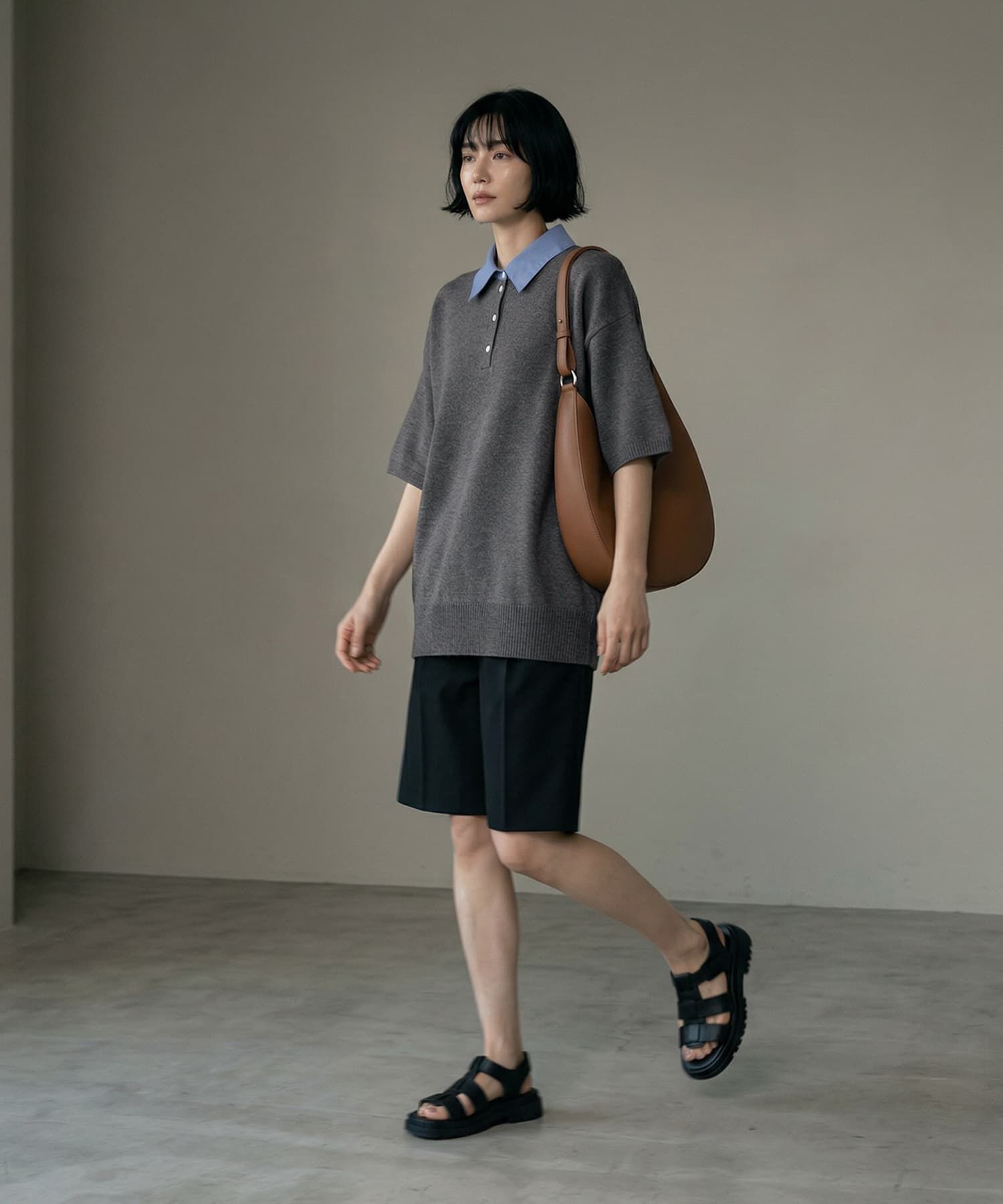STYLE DELI「【BLK001】シャツ襟半袖ポロニット」|Tシャツ・カットソー|
