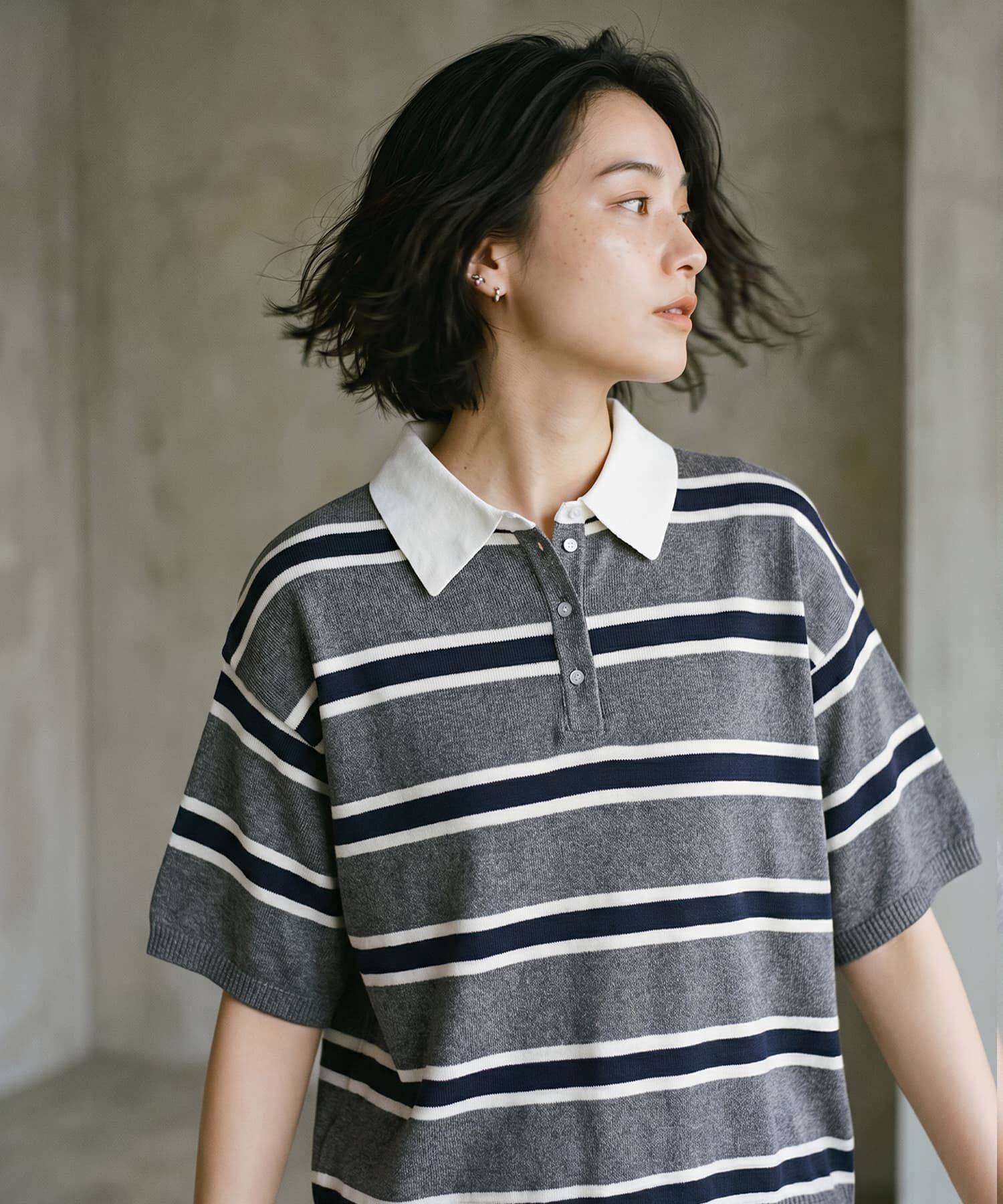 STYLE DELI「【BLK001】シャツ襟半袖ポロニット」|Tシャツ・カットソー|