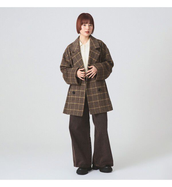 Ray BEAMS 「チェック ビーバー ダブル ハーフコート」|ダッフルコート|