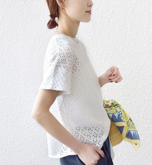 SHIPS for women「《一部追加予約》〈手洗い可能〉アイレット ショート スリーブ プルオーバー」|Tシャツ・カットソー|