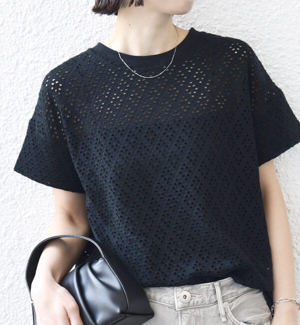 SHIPS for women「《一部追加予約》〈手洗い可能〉アイレット ショート スリーブ プルオーバー」|Tシャツ・カットソー|