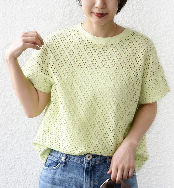 SHIPS for women「《一部追加予約》〈手洗い可能〉アイレット ショート スリーブ プルオーバー」|Tシャツ・カットソー|