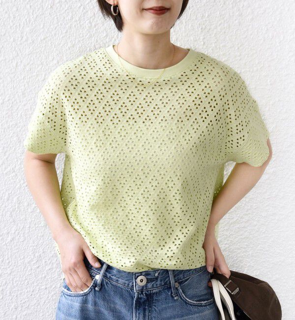 SHIPS for women「《一部追加予約》〈手洗い可能〉アイレット ショート スリーブ プルオーバー」|Tシャツ・カットソー|