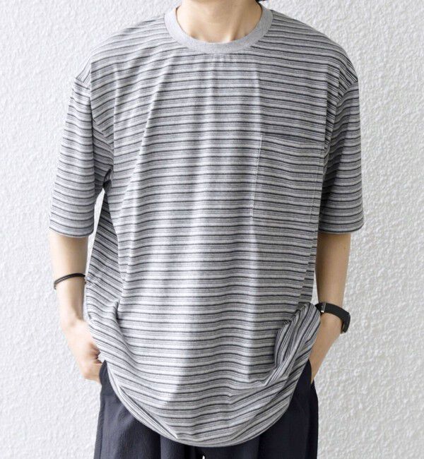 SHIPS any「SHIPS any:〈接触冷感〉マルチ ボーダー ポケット Tシャツ◇」|Tシャツ・カットソー|
