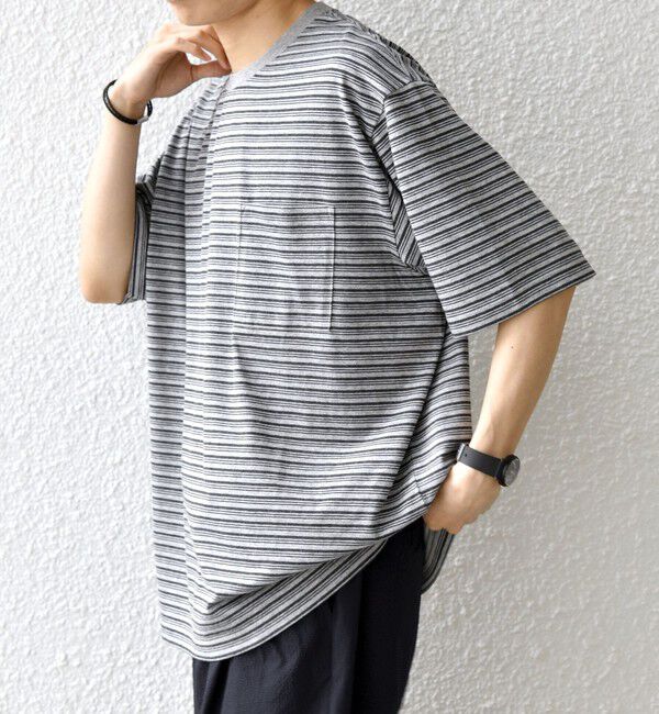 SHIPS any「SHIPS any:〈接触冷感〉マルチ ボーダー ポケット Tシャツ◇」|Tシャツ・カットソー|