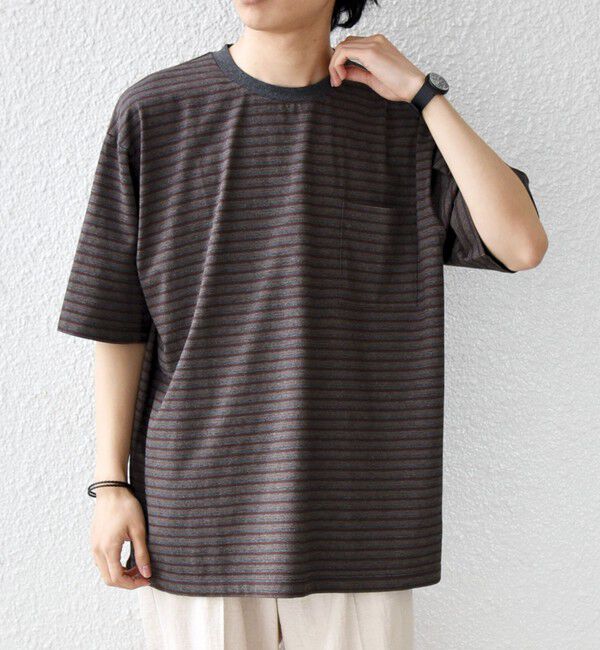 SHIPS any「SHIPS any:〈接触冷感〉マルチ ボーダー ポケット Tシャツ◇」|Tシャツ・カットソー|ブラウン