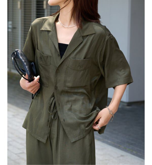 OUTDOOR PRODUCTS Usual Things「ヴィンテージタンブラーサテンオープンカラーシャツ　セットアップ対応」|シャツ・ブラウス|カーキ