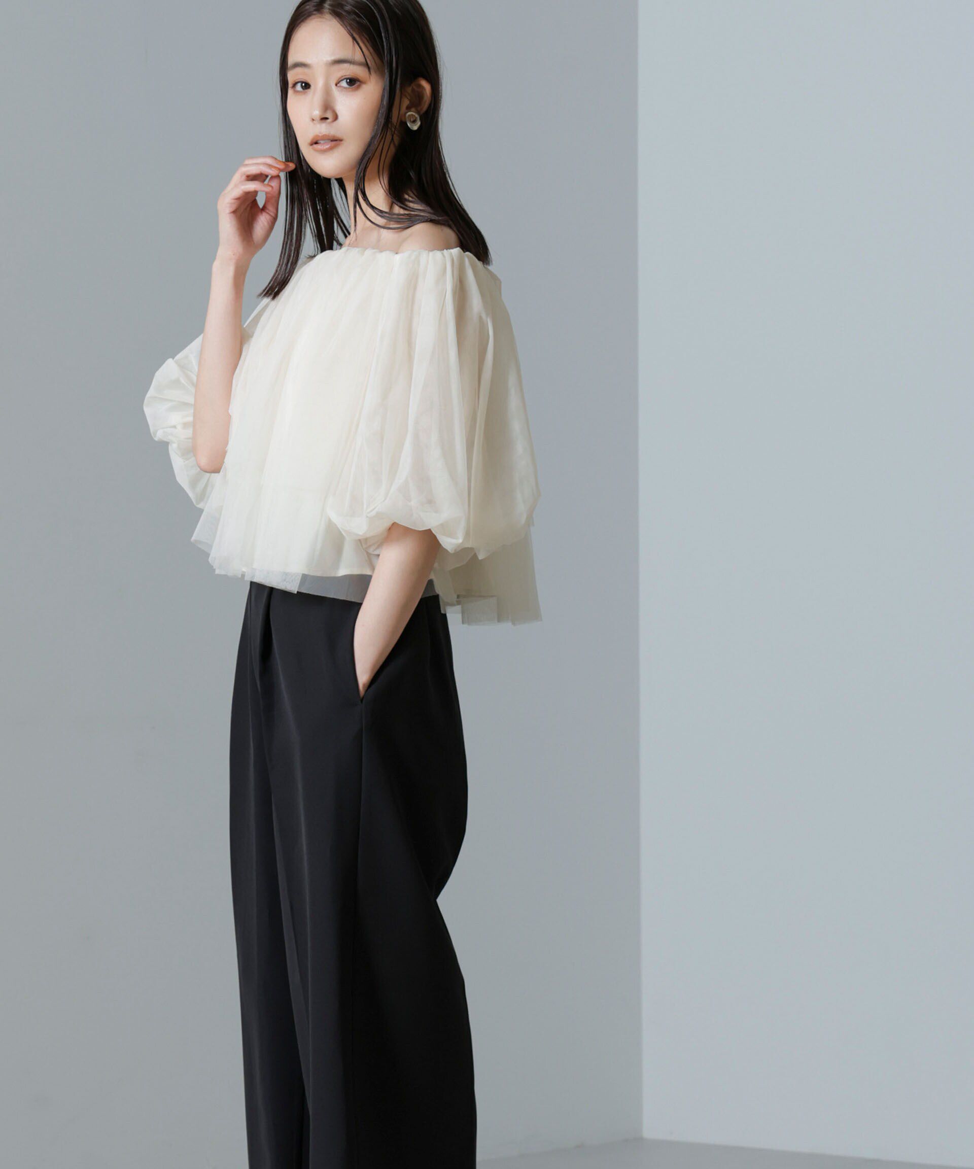 nano･universe「troisiemechaco/TULLE DOUBLECLOTH セットアップパンツ」|スーツ|パターン1