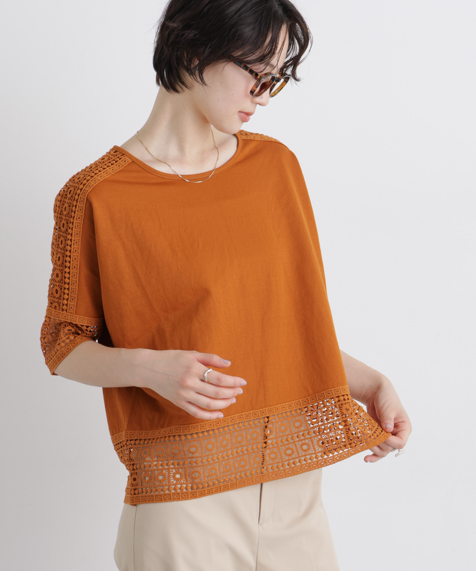 nano･universe「レースコンビドルマンカットトップス」|Tシャツ・カットソー|