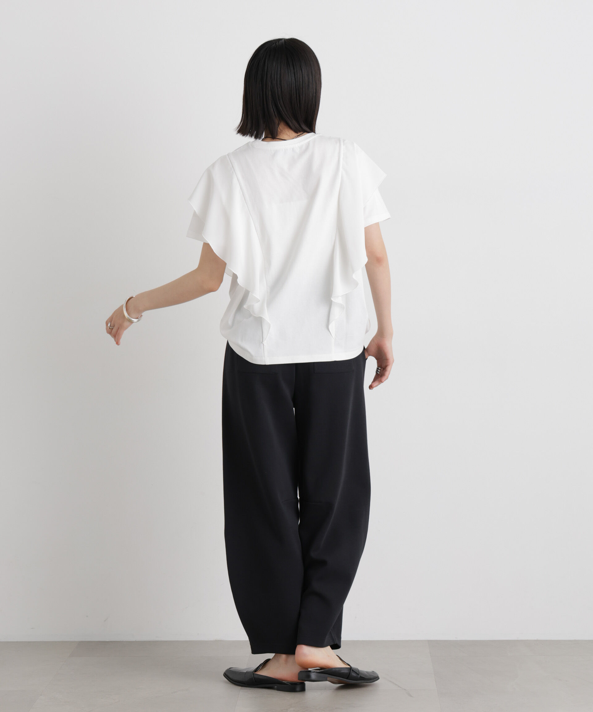 nano･universe「ラッフル異素材コンビカットトップス接触冷感&UVカット機能付」|Tシャツ・カットソー|
