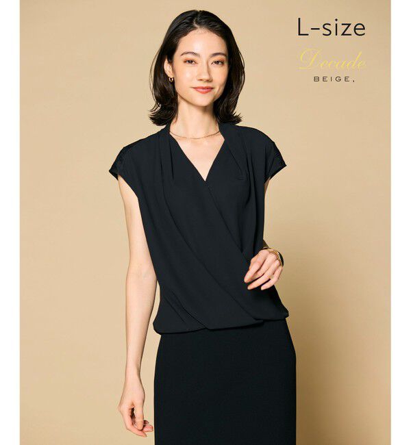 BEIGE,「【L-size】OLIVE / カシュクールフレンチスリーブブラウス」|シャツ・ブラウス|Black