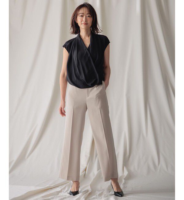 BEIGE,「【L-size】OLIVE / カシュクールフレンチスリーブブラウス」|シャツ・ブラウス|