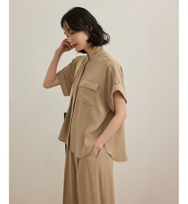 ROPE「【洗える・カセット服】バックサテンフラップブラウス/お仕事・通勤・セットアップ対応【ドラマ着用】」|シャツ・ブラウス|