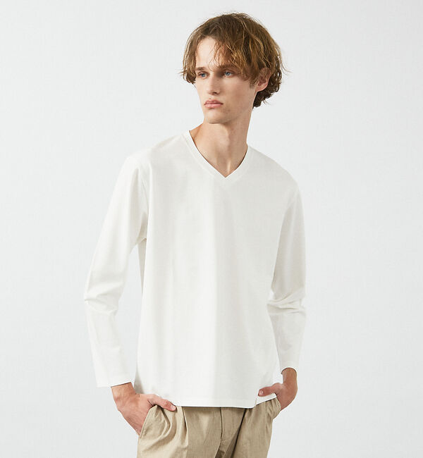 ABAHOUSE「【定番】ドレスポンチ Vネック 長袖Tシャツ / ストレッチ」|Tシャツ・カットソー|