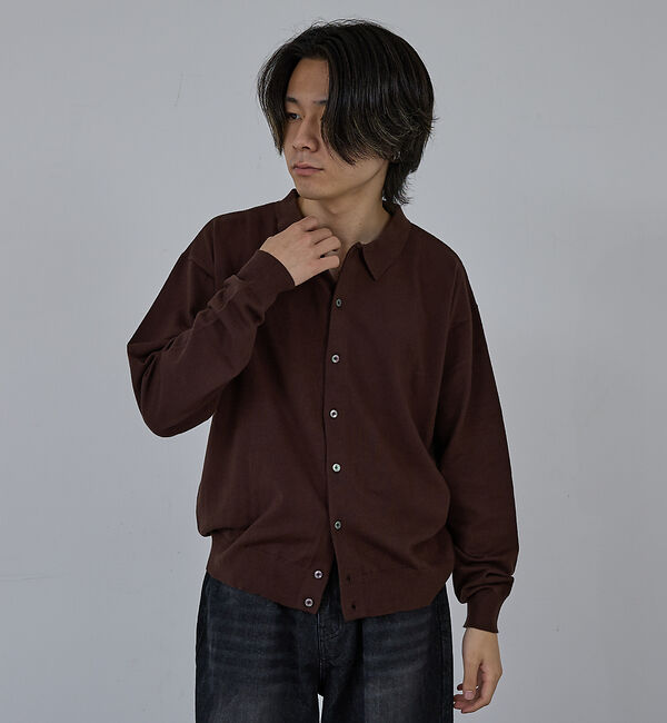ABAHOUSE「【AH ABAHOUSE】カシミヤタッチ ニットシャツカーディガン」|ニット・セーター|ブラウン