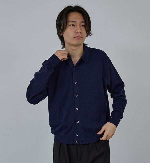 ABAHOUSE「【AH ABAHOUSE】カシミヤタッチ ニットシャツカーディガン」|ニット・セーター|ネイビー