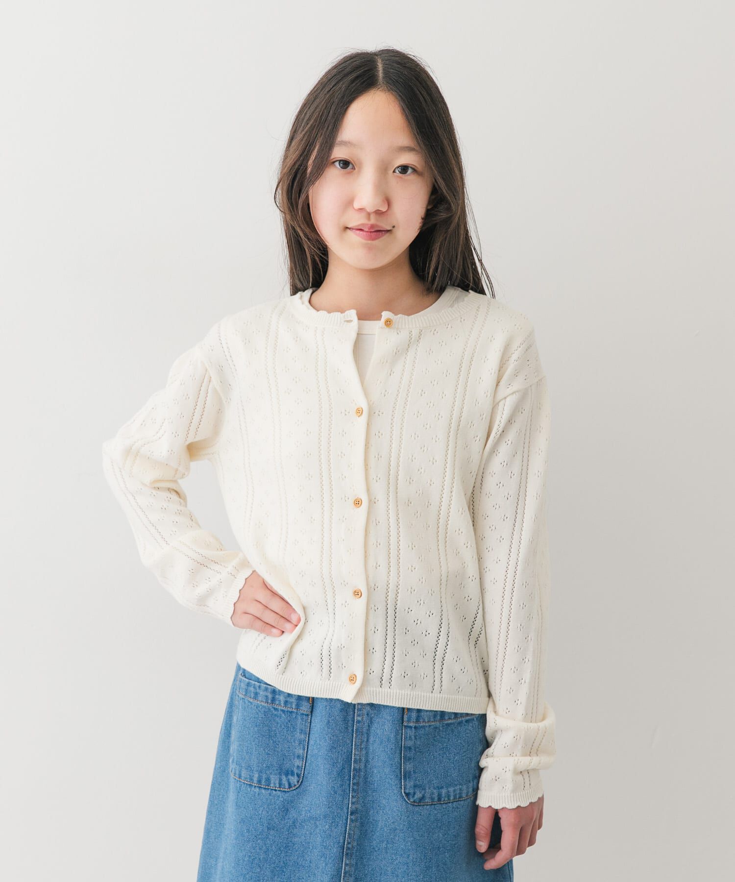 URBAN RESEARCH DOORS「『150サイズ』透かし編みカーディガン(KIDS)」|ニット・セーター|