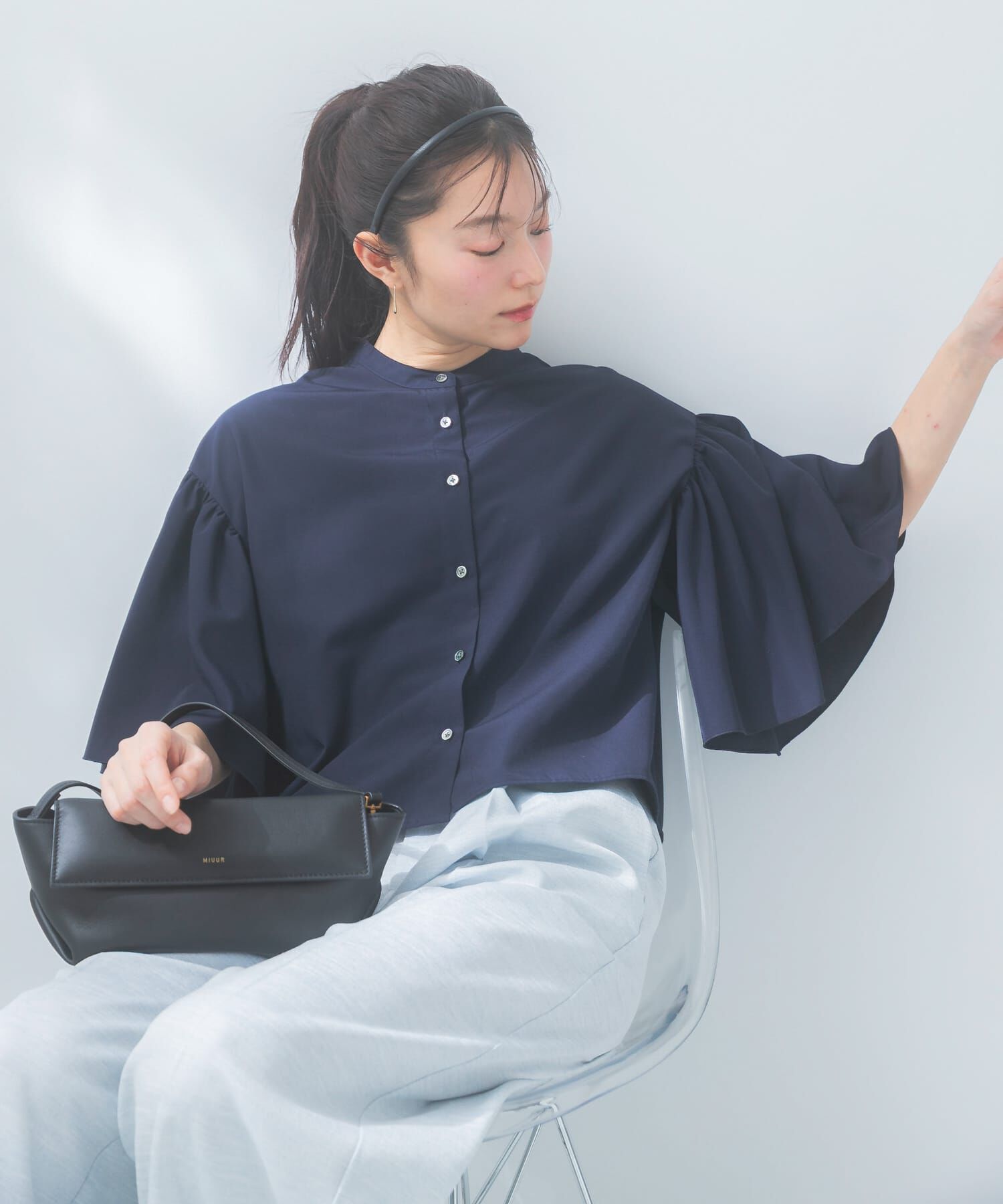URBAN RESEARCH ROSSO「『一部WEB限定カラー』UVカットウォッシャブルリネン混ブラウス」|シャツ・ブラウス|ネイビー