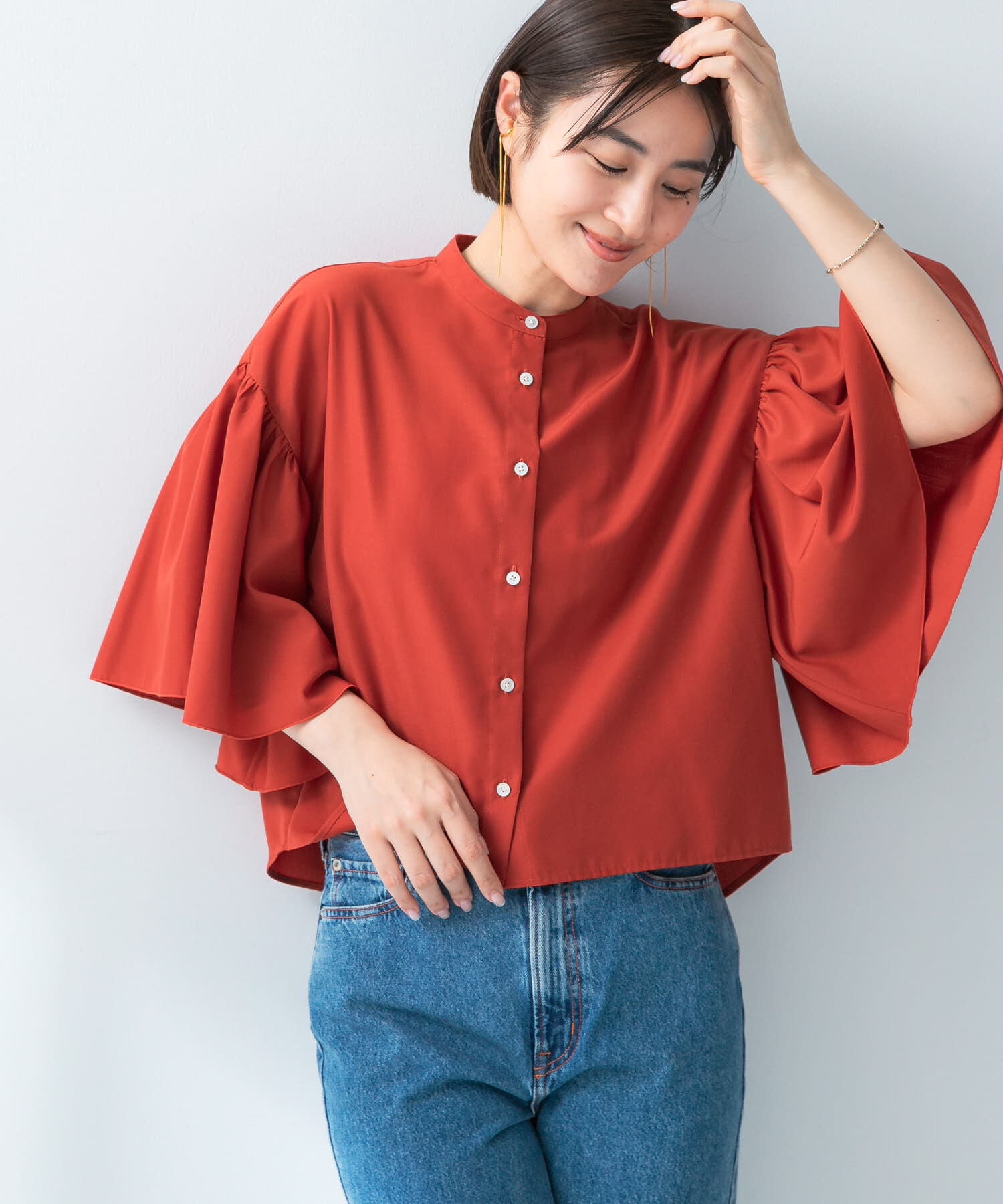 URBAN RESEARCH ROSSO「『一部WEB限定カラー』UVカットウォッシャブルリネン混ブラウス」|シャツ・ブラウス|レッド
