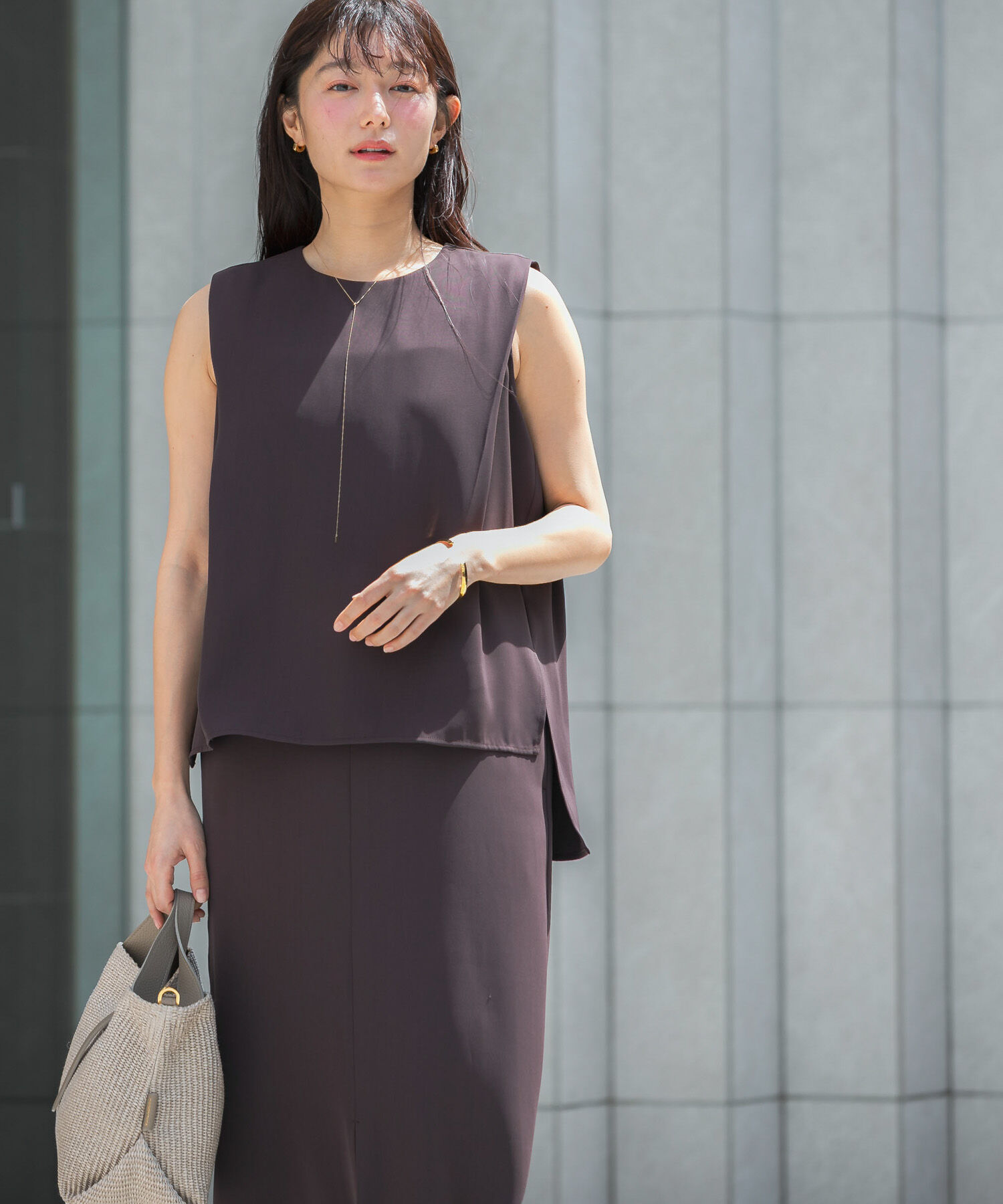 URBAN RESEARCH ROSSO「バックメタルポイントストレートワンピース」|ワンピース|チャコールグレー