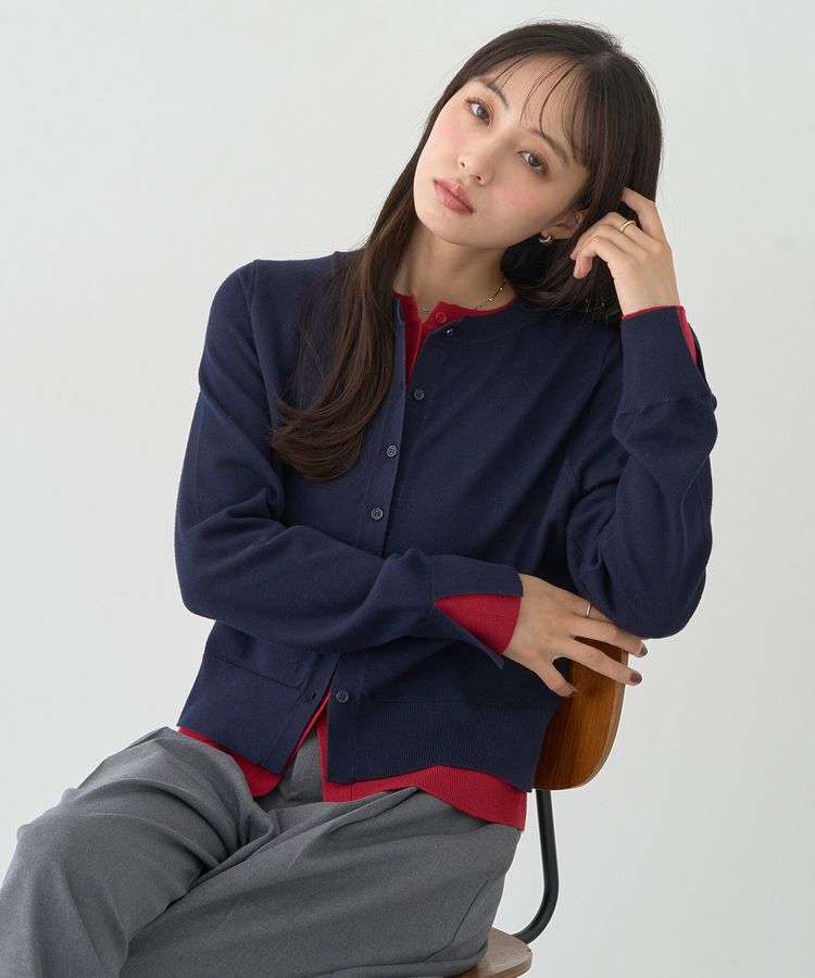 earth music&ecology「バイカラーレイヤード風カーディガン」|カーディガン|