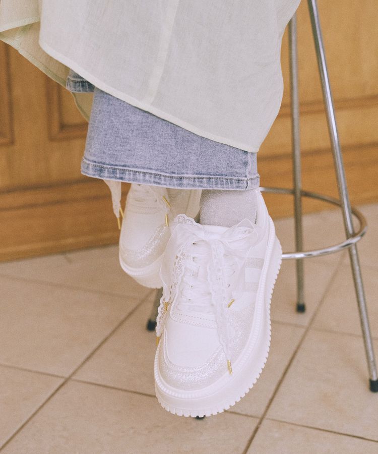 Maison de FLEUR「レースリボン厚底スニーカー」|スニーカー|オフホワイト